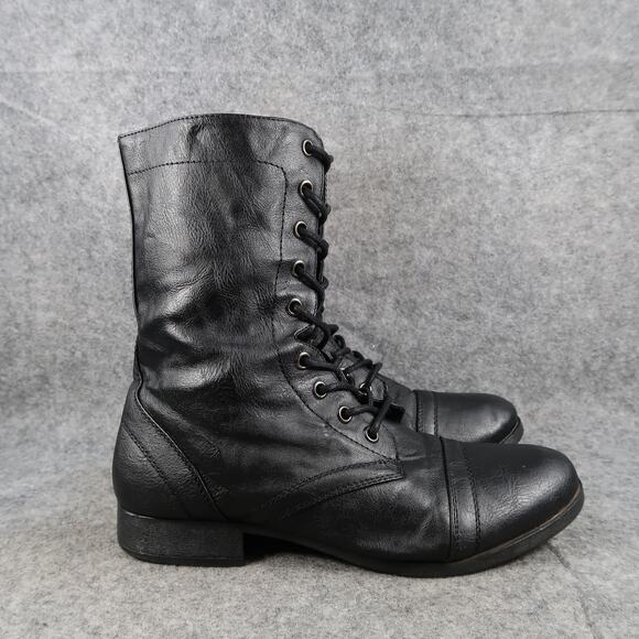 Charlotte Russe Shoes Womens 8 Boots Combat Biker Black Zip Lace Up Moto Casual - Picture 1 of 14